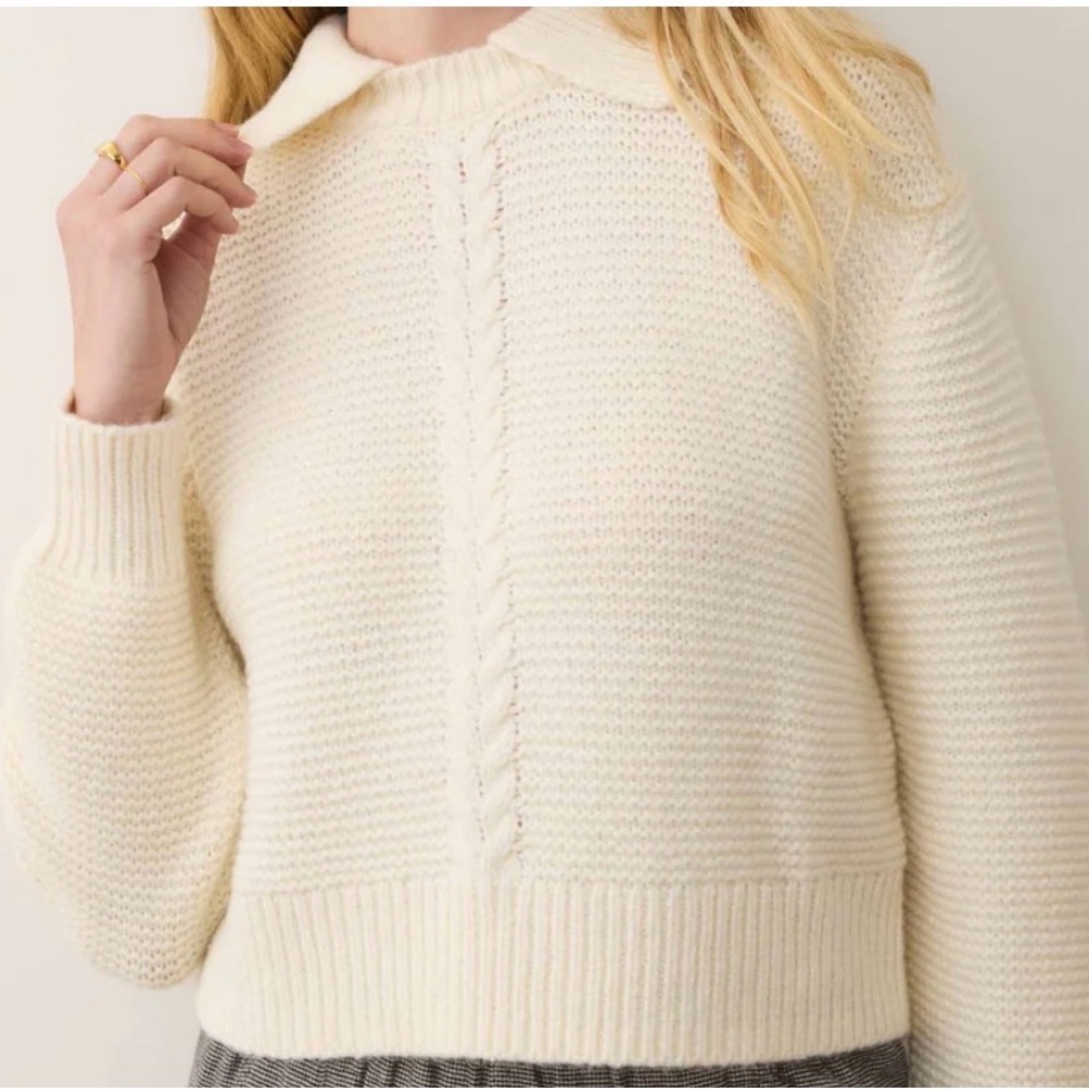 NWOT Marine Layer Everly Cable Knit Sweater Polo - Picture 2 of 9